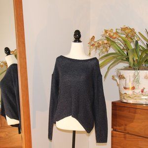 Dark Blue Knit Sweater with Leather Elbow Patches